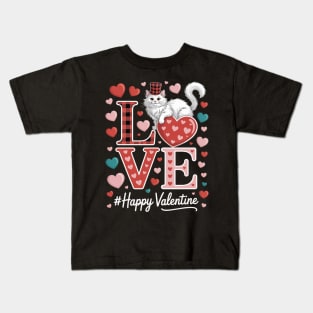 LOVE Happy Valentine British Longhair Cat Valentine's Hat Kids T-Shirt